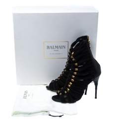 Balmain Black Canvas Strappy Sandals Size 37