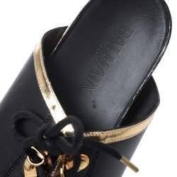 Pre Owned Balmain Black Leather Lace Up Flat Sandals Size 39