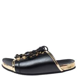 Pre Owned Balmain Black Leather Lace Up Flat Sandals Size 39