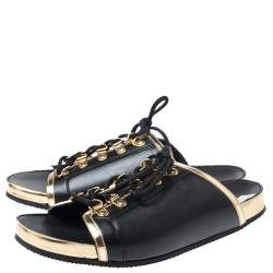 Pre Owned Balmain Black Leather Lace Up Flat Sandals Size 39