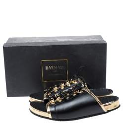 Pre Owned Balmain Black Leather Lace Up Flat Sandals Size 39