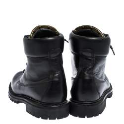 Pre Owned Balmain Black Leather Zip Front Ranger Boots Size 40