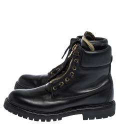 Pre Owned Balmain Black Leather Zip Front Ranger Boots Size 40