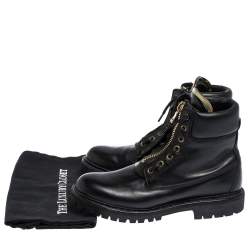 Pre Owned Balmain Black Leather Zip Front Ranger Boots Size 40