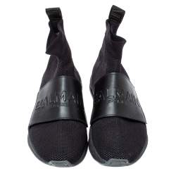 Balmain Black Fabric and Leather Cameron Sock Sneakers Size 40