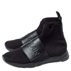 Balmain Black Fabric and Leather Cameron Sock Sneakers Size 40