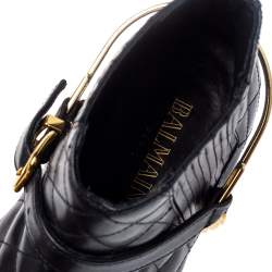 Balmain Black Quilted Leather Chain Details Boots Size 37.5
