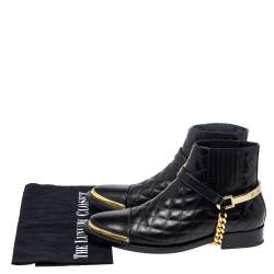 Balmain Black Quilted Leather Chain Details Boots Size 37.5