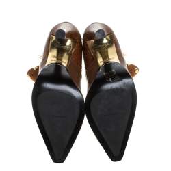 Pre Owned Balmain Brown Croc Embossed, Leather and Suede Boots Size 39