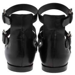 Pre Owned Balmain Black Leather Chris Embossed Logo Flat Sandals Size 41