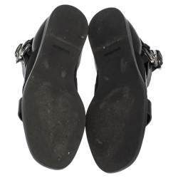 Pre Owned Balmain Black Leather Chris Embossed Logo Flat Sandals Size 41