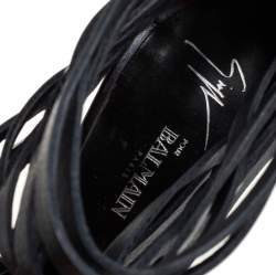 Pre Owned Balmain Black Leather Strappy Zipper Sandals Size 37.5