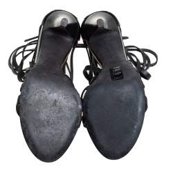 Pre Owned Balmain Black Leather Strappy Zipper Sandals Size 37.5