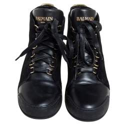 Pre Owned Balmain Black Suede And Leather High Top Sneakers Size 38