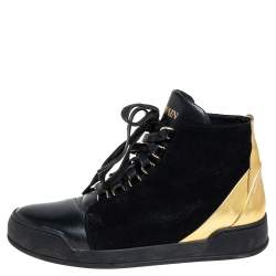 Pre Owned Balmain Black Suede And Leather High Top Sneakers Size 38