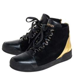 Pre Owned Balmain Black Suede And Leather High Top Sneakers Size 38