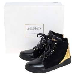 Pre Owned Balmain Black Suede And Leather High Top Sneakers Size 38