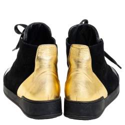 Pre Owned Balmain Black Suede And Leather High Top Sneakers Size 38