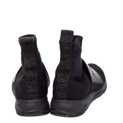 Balmain Black Leather And Knit Fabric Cameron High Top Sneakers Size 35