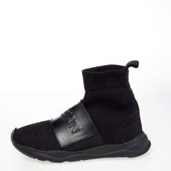 Balmain Black Leather And Knit Fabric Cameron High Top Sneakers Size 35