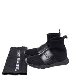 Balmain Black Leather And Knit Fabric Cameron High Top Sneakers Size 35