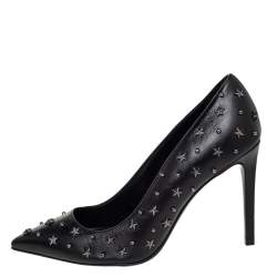 Pre Owned Balmain Black Leather Star Embellishment Pumps Size 37