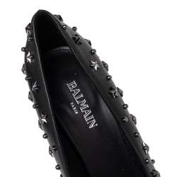 Pre Owned Balmain Black Leather Star Embellishment Pumps Size 37