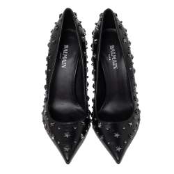 Pre Owned Balmain Black Leather Star Embellishment Pumps Size 37