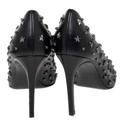 Pre Owned Balmain Black Leather Star Embellishment Pumps Size 37
