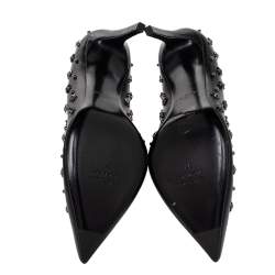 Pre Owned Balmain Black Leather Star Embellishment Pumps Size 37