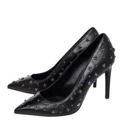 Pre Owned Balmain Black Leather Star Embellishment Pumps Size 37