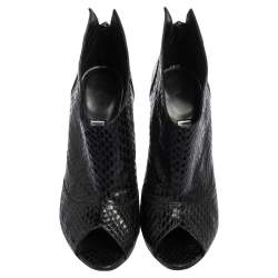 Balmain Black Python Leather Peep Toe Ankle Boots Size 40