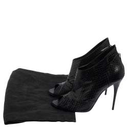 Balmain Black Python Leather Peep Toe Ankle Boots Size 40