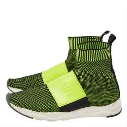 Balmain Black/Green Knit Fabric And Leather Cameron Running High Top Sneakers Size 40