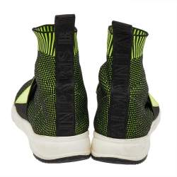 Balmain Black/Green Knit Fabric And Leather Cameron Running High Top Sneakers Size 40