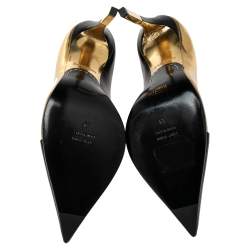 Pre Owned Balmain Black/Gold Leather Pointed Toe Pumps Size 39