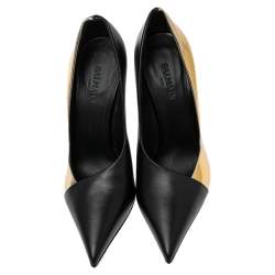 Pre Owned Balmain Black/Gold Leather Pointed Toe Pumps Size 39