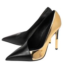 Pre Owned Balmain Black/Gold Leather Pointed Toe Pumps Size 39