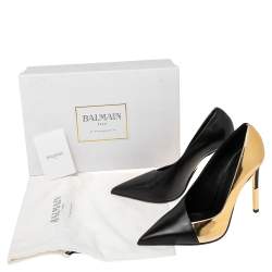 Pre Owned Balmain Black/Gold Leather Pointed Toe Pumps Size 39