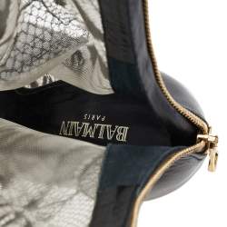 Pre Owned Balmain Black/Gold Leather And Lace Cap Toe Ankle Length Boots Size 41