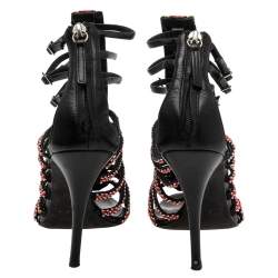 Pre Owned Balmain Multicolor Sequins And Leather Strappy Sandals Size 37