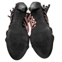 Pre Owned Balmain Multicolor Sequins And Leather Strappy Sandals Size 37