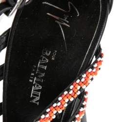 Pre Owned Balmain Multicolor Sequins And Leather Strappy Sandals Size 37