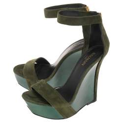 Balmain Green Suede Platform Ankle Strap Sandals Size 37