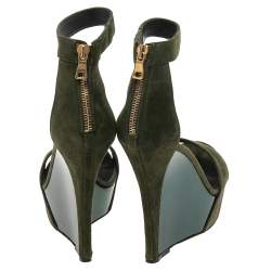 Balmain Green Suede Platform Ankle Strap Sandals Size 37