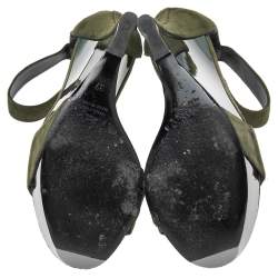 Balmain Green Suede Platform Ankle Strap Sandals Size 37
