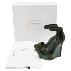Balmain Green Suede Platform Ankle Strap Sandals Size 37