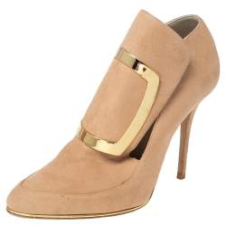 Pre Owned Balmain Beige Suede Desiree Booties Size 36
