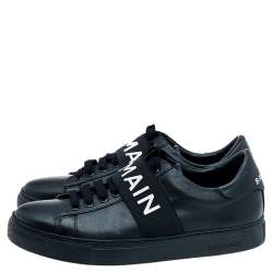 Pre Owned Balmain Black Leather Slip On Sneakers Size 39