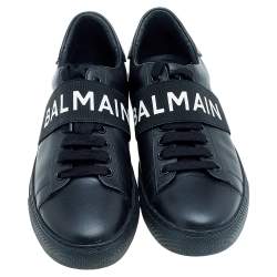 Pre Owned Balmain Black Leather Slip On Sneakers Size 39